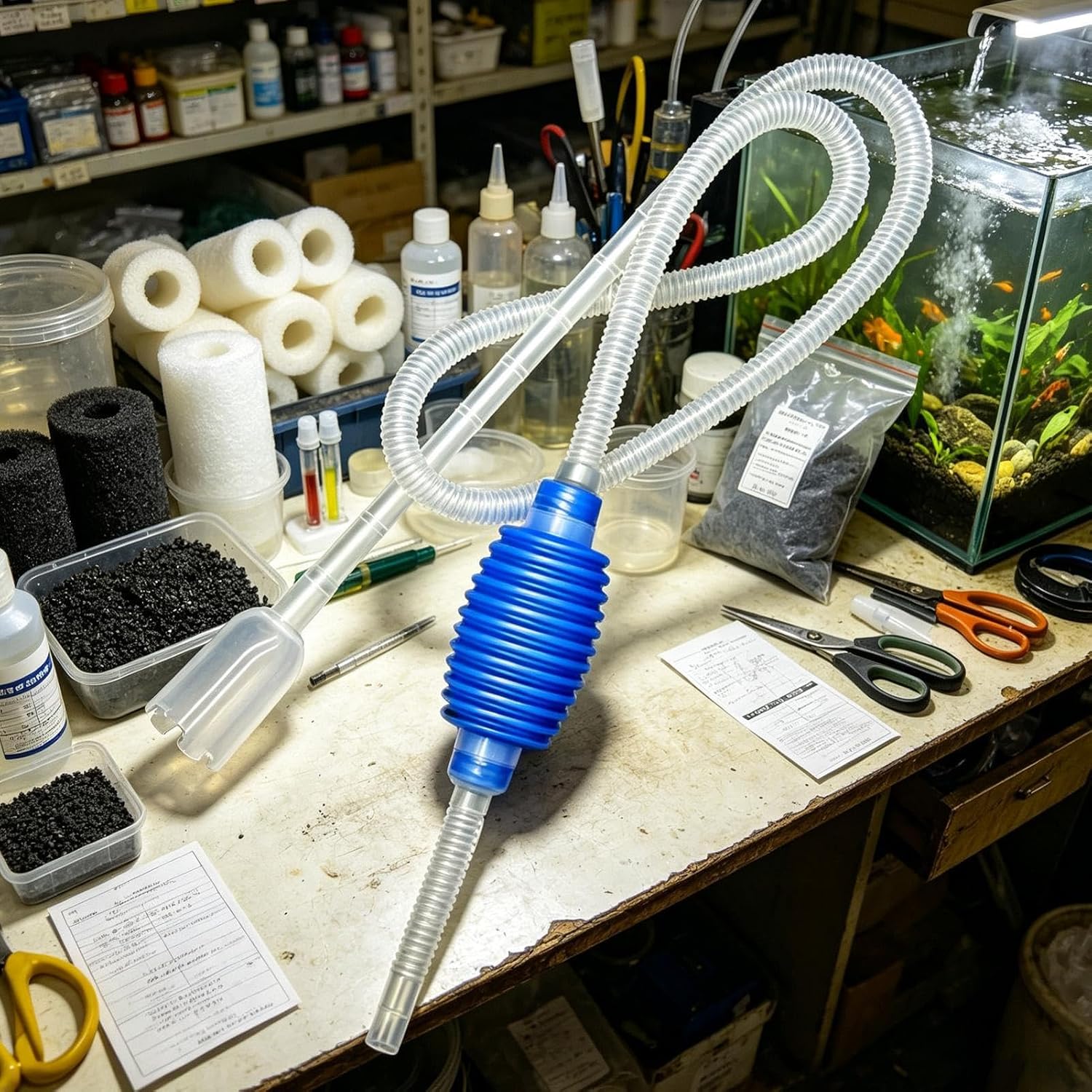 Siphon pour baignoire à poissons Pompe manuelle aspirante nettoyage 1,4 ...