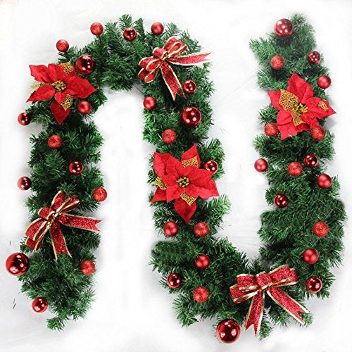 Guirlande De Noël Lumineuse Pour Escalier - Décoration Festive Rouge Avec Lumières Pour Cheminée, Porte Et Sapin