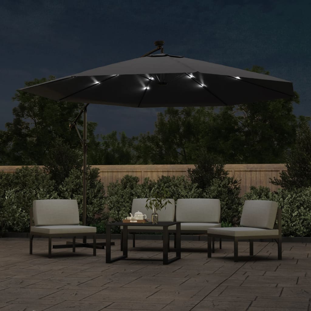 Parasol de jardin en porte-à-faux avec lumières LED noir 350 cm vidaXL - 4