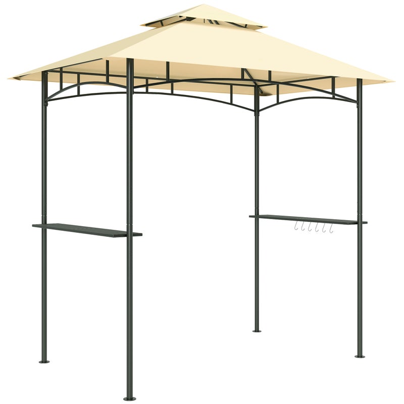 Pawilon grillowy z diodami LED 240x150x258 cm, Vordach Doppelschicht, Flammhemmend, pawilon grillowy beżowy z miejscem do przechowywania i osłoną UV