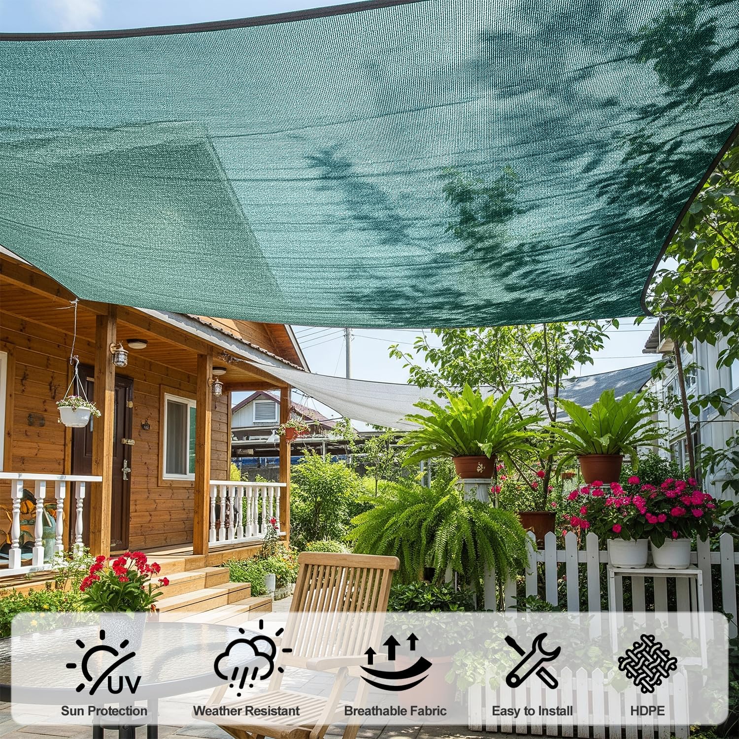 Voile d'ombrage d'extérieur BEXTCOK, filet pare-soleil pour jardin, filet d'ombrage respirant en PEHD (3 x 5 m) - 5