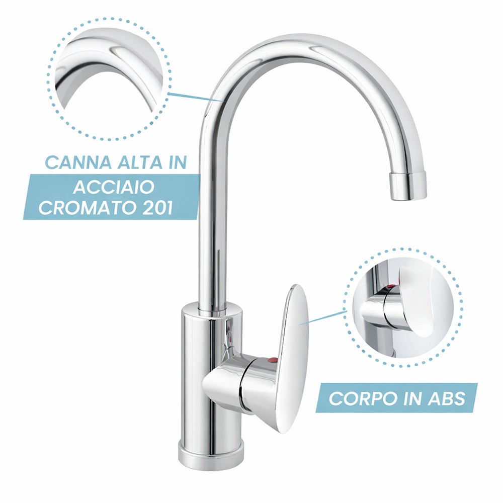 Évier en résine blanche 50x34 avec robinet mitigeur haut en acier inoxydable et bonde inclus - 4