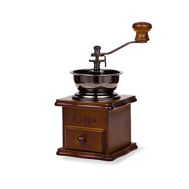 Ensemble Moulin à Café Manuel Céramique + Cafetière Portable - Bois Et Métal Vintage