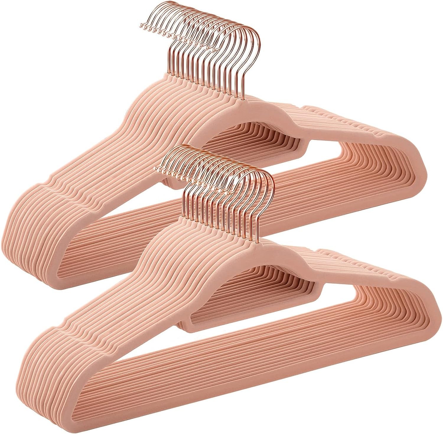 Set de 50 de umerase pentru haine, anti-alunecare cu catifea, bara de cravata si carlig pivotant, 43,5 cm, roz 50buc