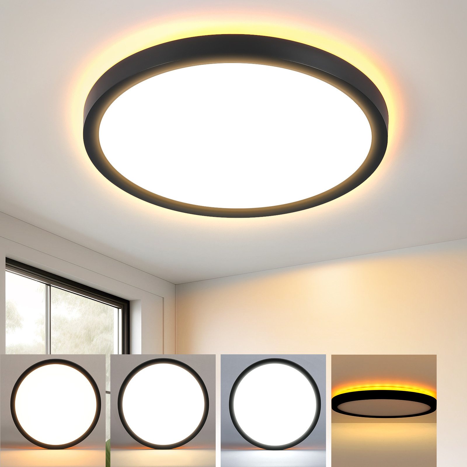 NETTLIFE Czarna płaska lampa sufitowa LED 22 cm 18 W Ściemniana do sypialni i kuchni 3000 K - 6500 K