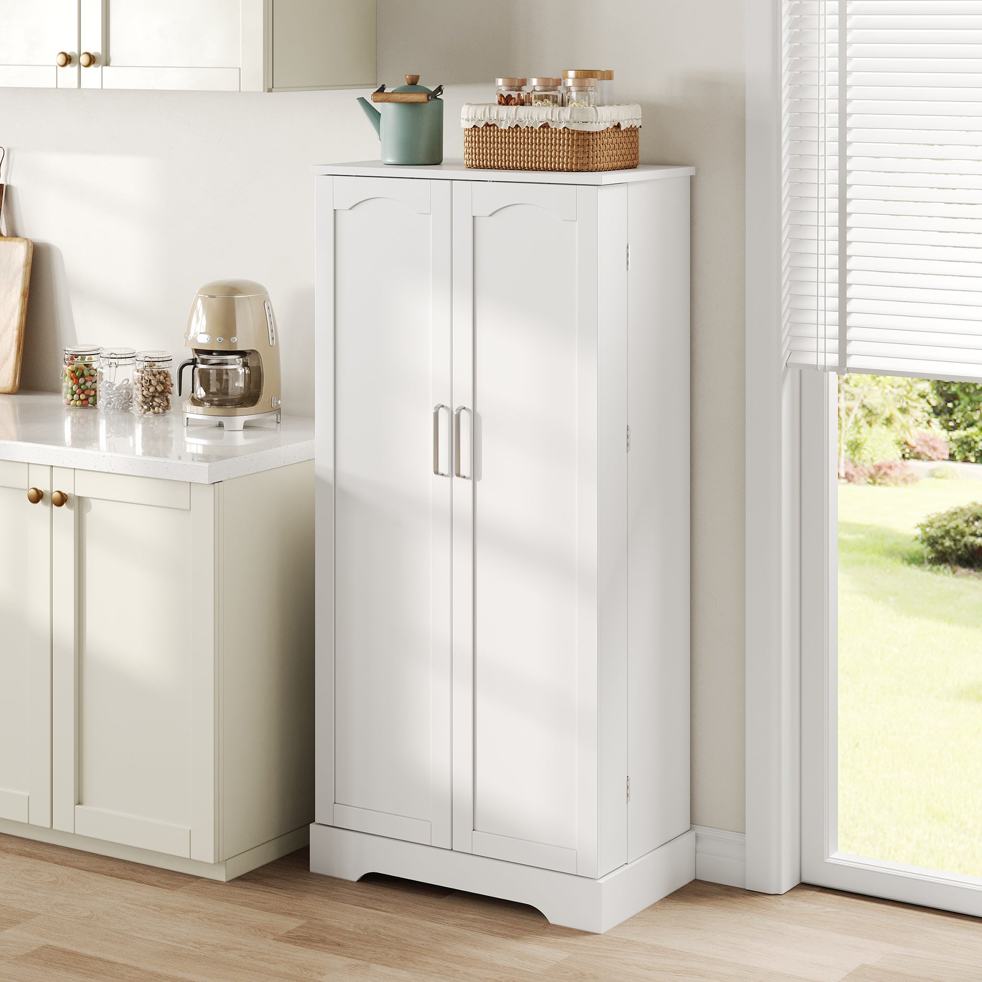 Armoire De Cuisine HOMCOM 60x30x128 Cm Blanc - Buffet Avec Placards, Tiroir, étagères Réglables - Rangement Salon/salle à Manger