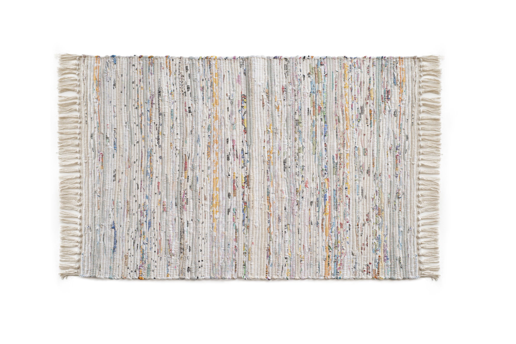 Dywan bawełniany beżowy wielokolorowy z frędzlami 60x90 cm | Trwały i dekoracyjny