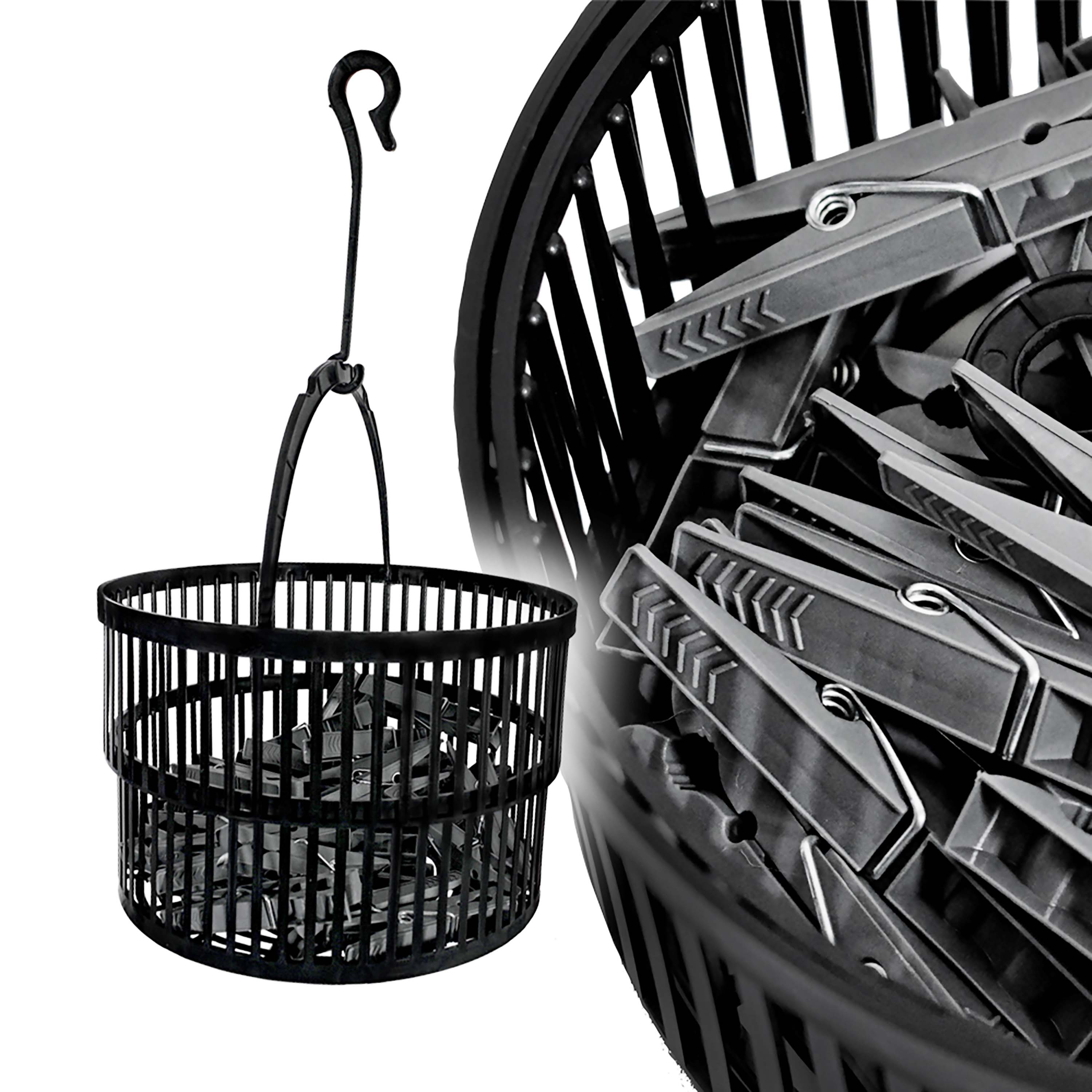 Koszyk na klamerki Sepio czarny teleskopowy z 30szt spinaczy