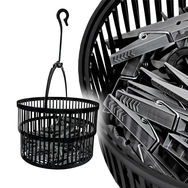 Koszyk na klamerki Sepio czarny teleskopowy z 30szt spinaczy