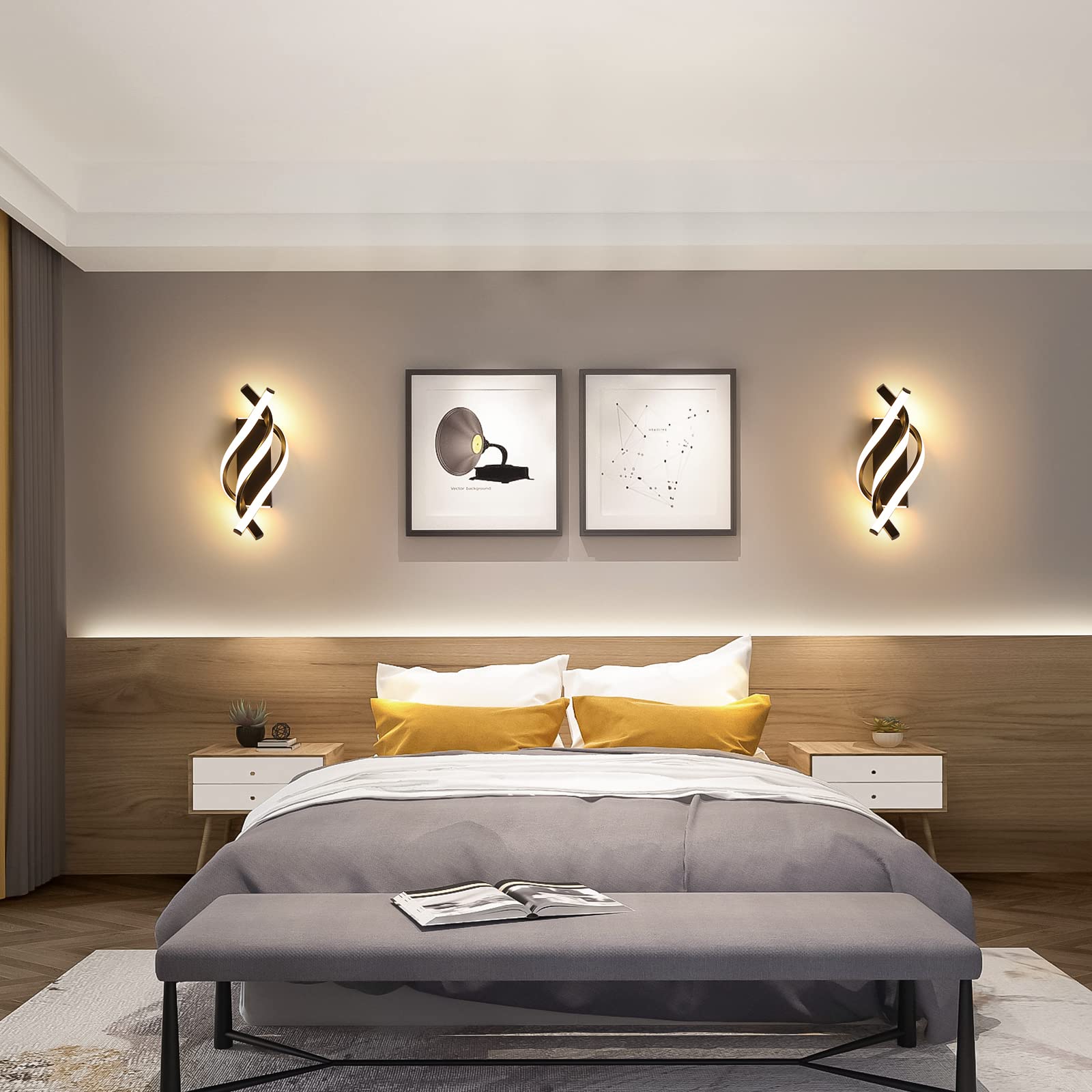 Juego de 2 apliques de pared, lámparas de pared LED modernas en espiral, luces de pared LED de aluminio, luces decorativas, luz cálida 3000K - 3
