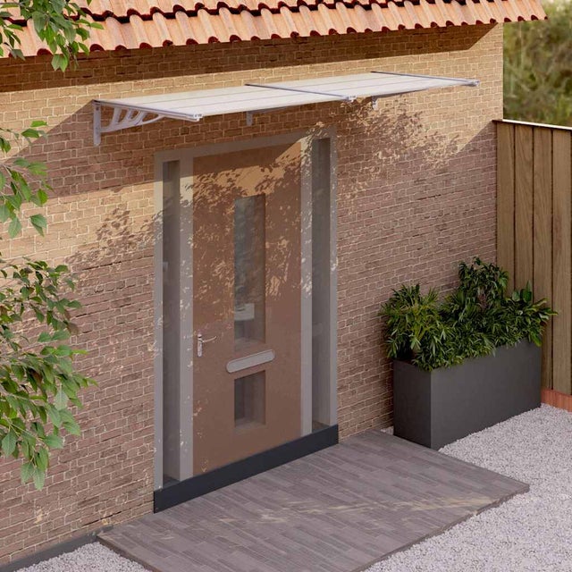 Toldo para porta 239x90 cm policarbonato cinzento/transparente vidaXL