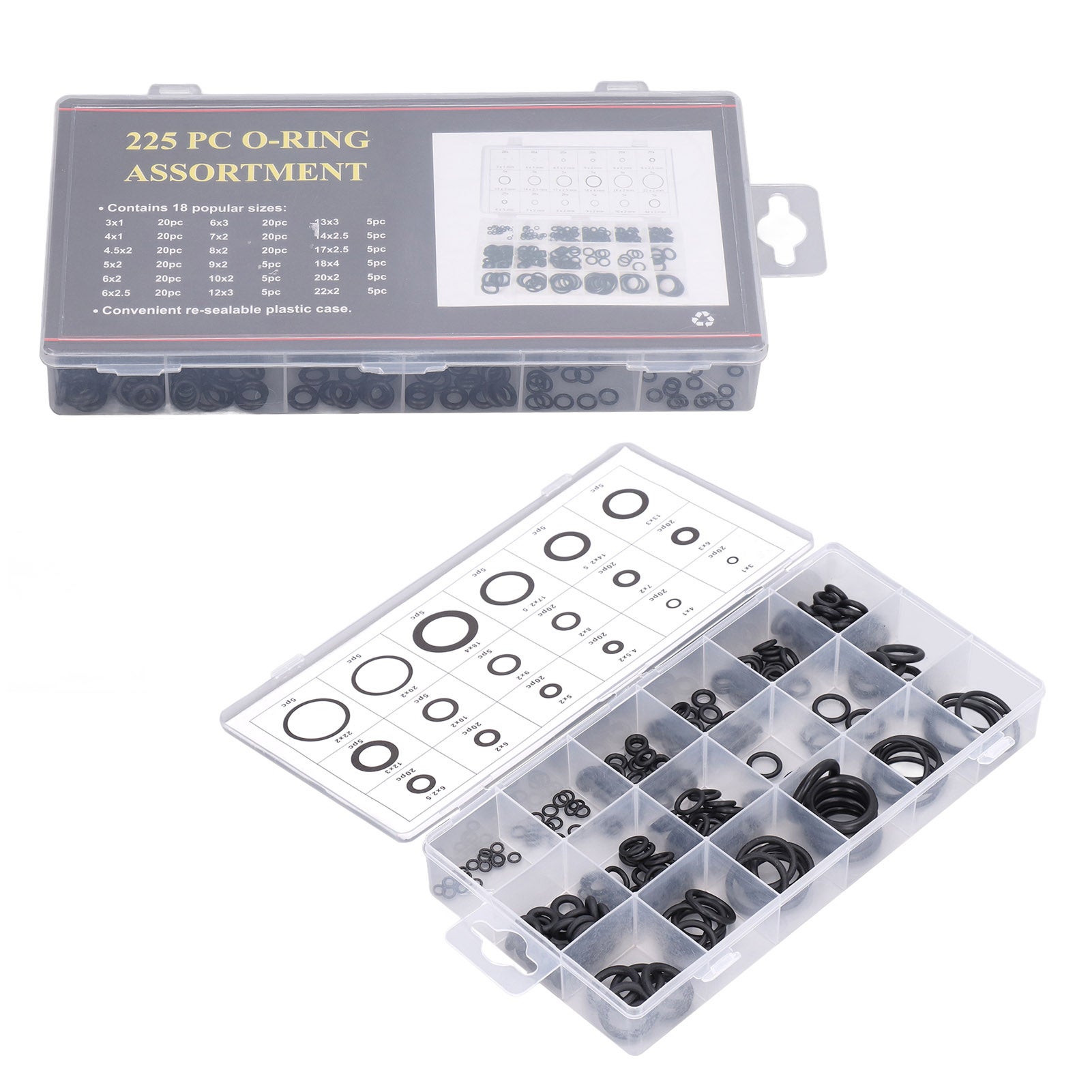 Kit 225 anéis de vedação em borracha, resistentes, para carros, eletrônica, bicicletas, ferramentas, com caixa organizadora - 8