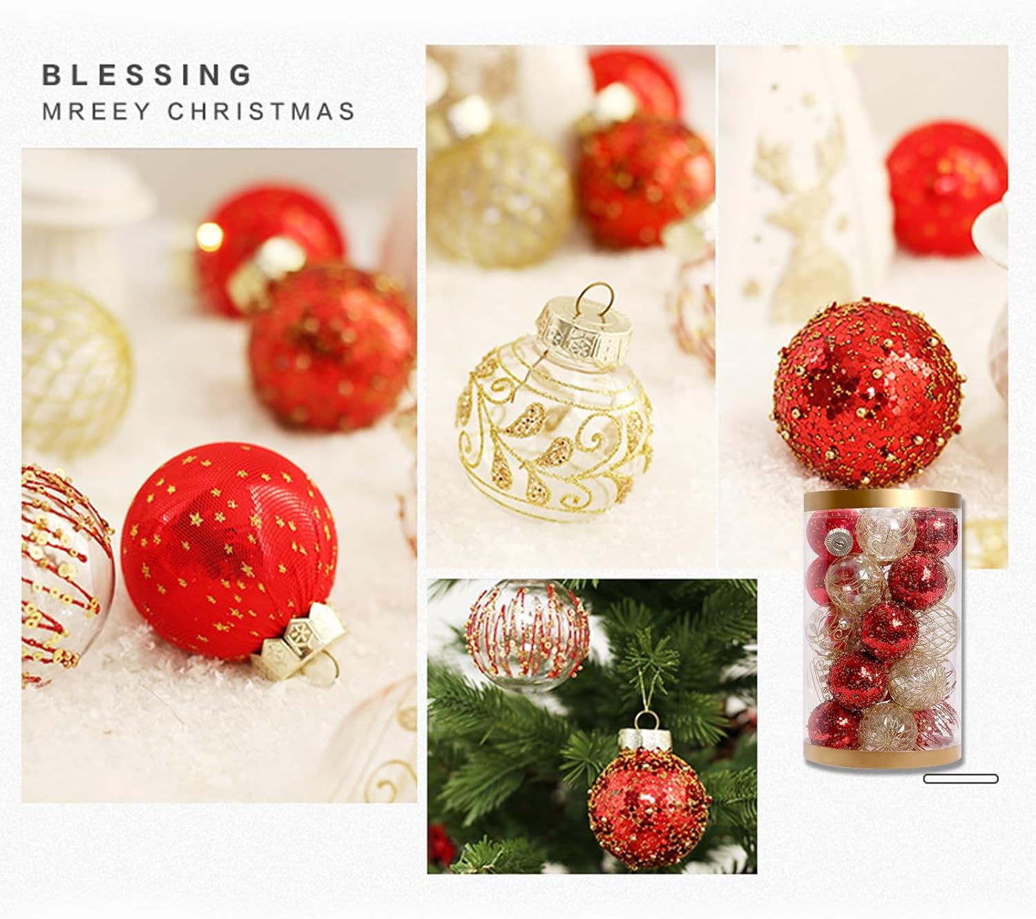 50 Boules De Noël Rouge Et Or – Décorations Incassables Pour Sapin, Plastique Réutilisable