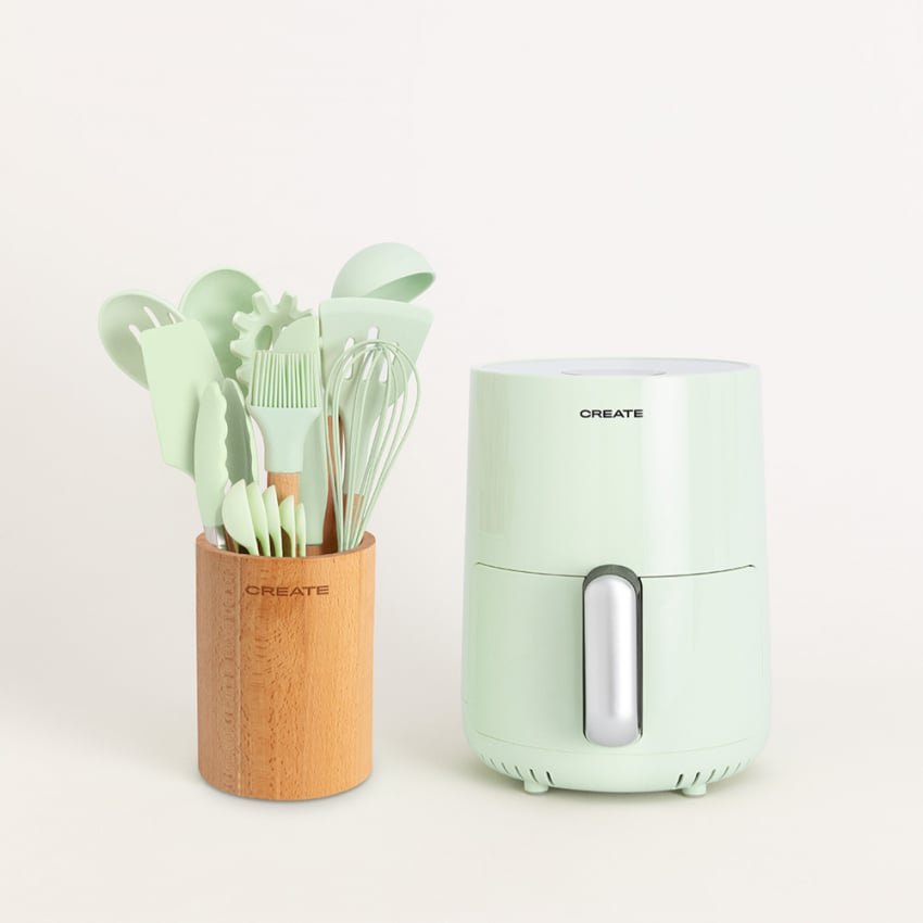 CREATE - Pack AIR FRYER 1.5 L + Zestaw Przyborów Kuchennych - Vert pastel