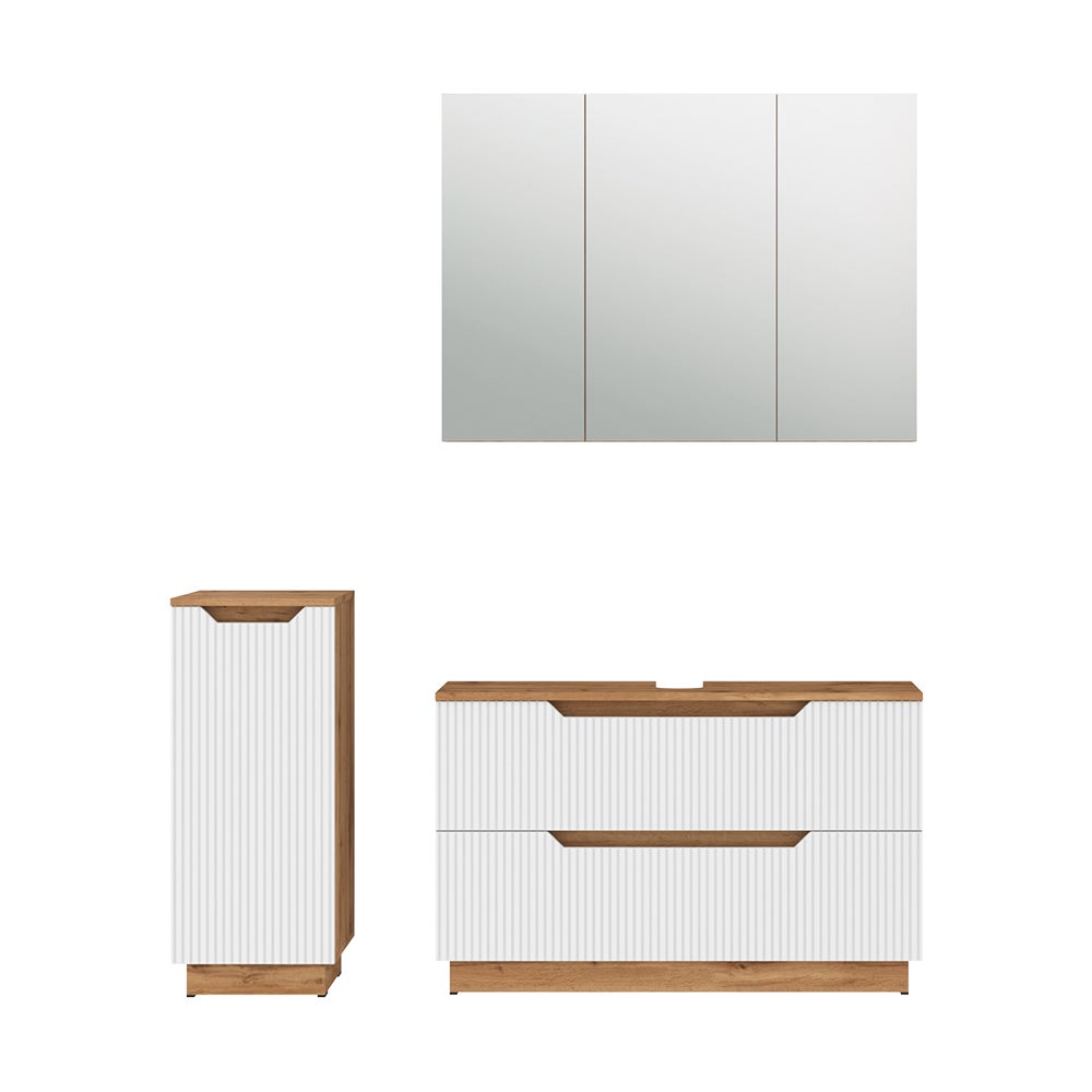 Vicco Zestaw mebli łazienkowych Lotta, Dąb/białe paski, 3 części