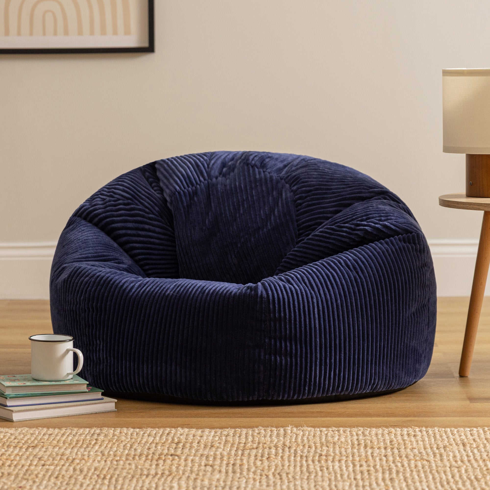 Pouf fauteuil Icon velours côtelé bleu marine, salon, chambre, 85x85cm, Made in Allemagne, Oeko-Tex® - 2