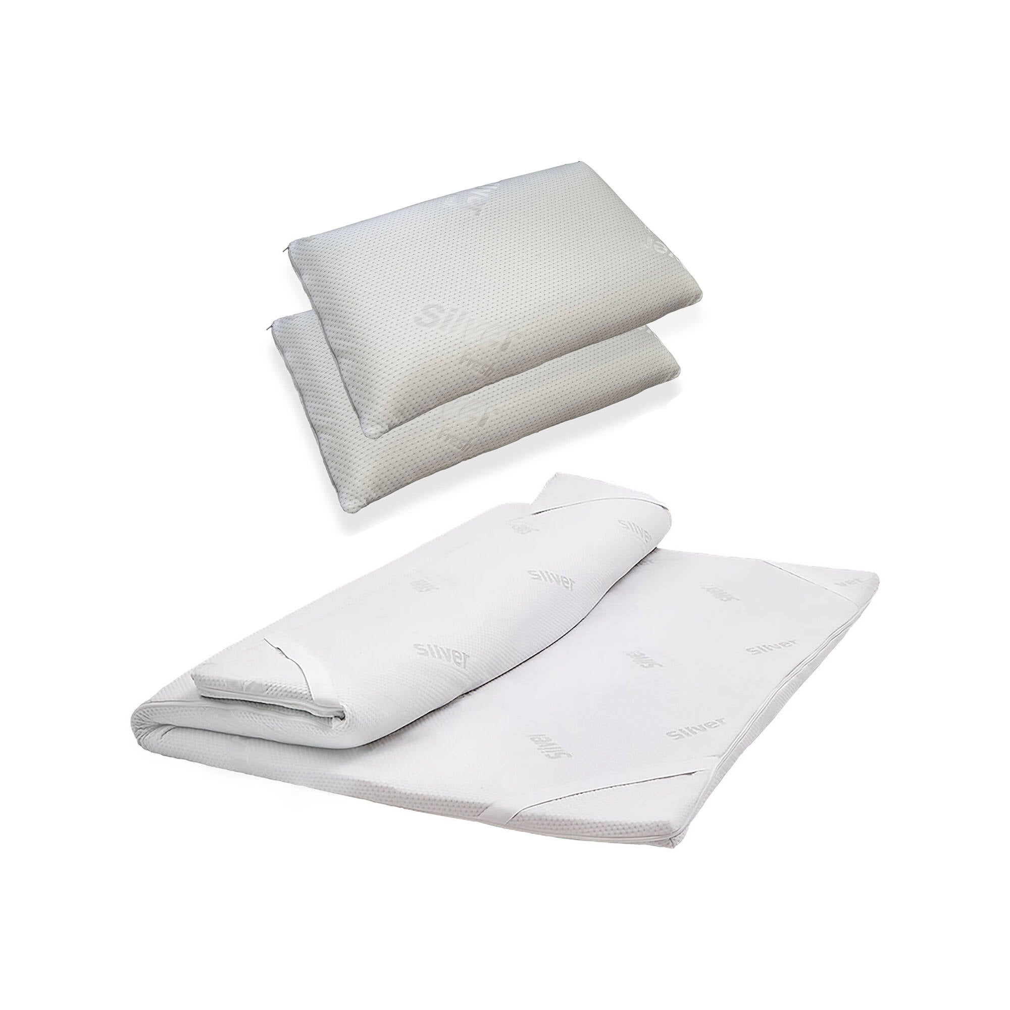 Topper doble sagitario, colchón con juego de almohadas, topper viscoelástico, topper hipoalergénico y transpirable, 100% made in italy, 160x190xh5 cm