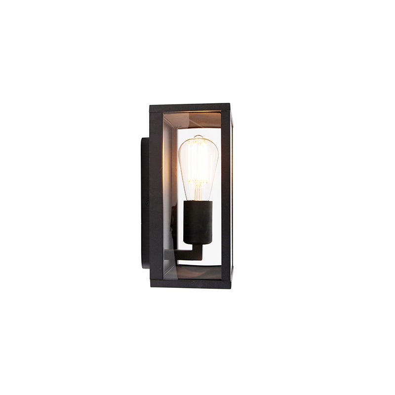 Qazqa industriel applique murale extérieure pour jardin - Charlois - noir, max. 40w, e27, 14cm, IP44, rectangulaire - 7