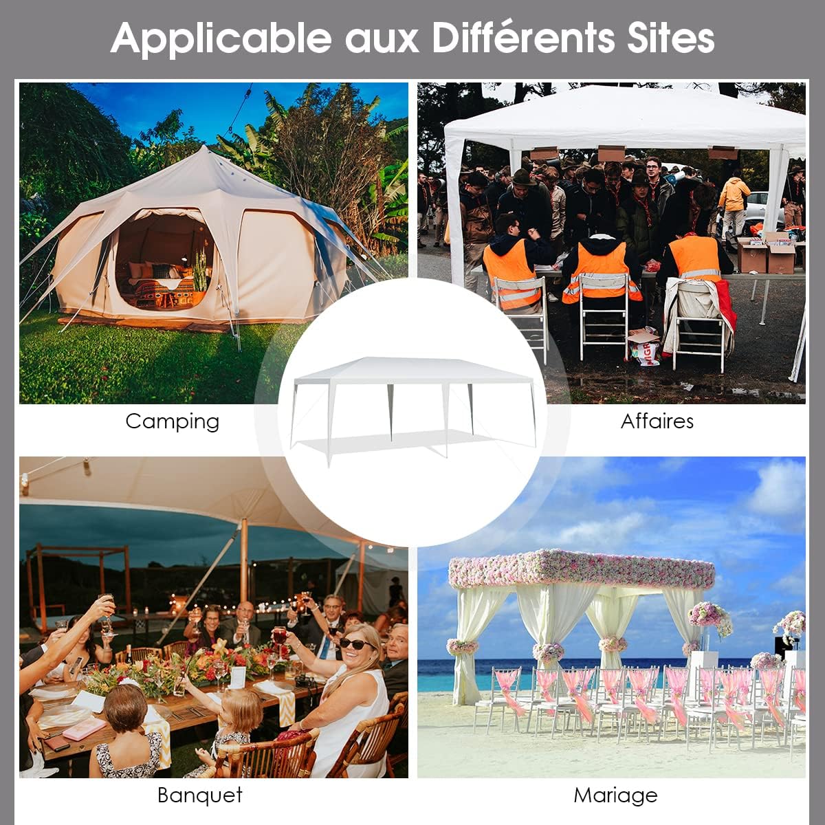 Tonnelle Pliante de Jardin Terrasse 18m², Barnum 6 x 3 M Protection Solaire, Tente de Réception Extérieure, 6 Cordes &12 Piquets, Blanc - 8