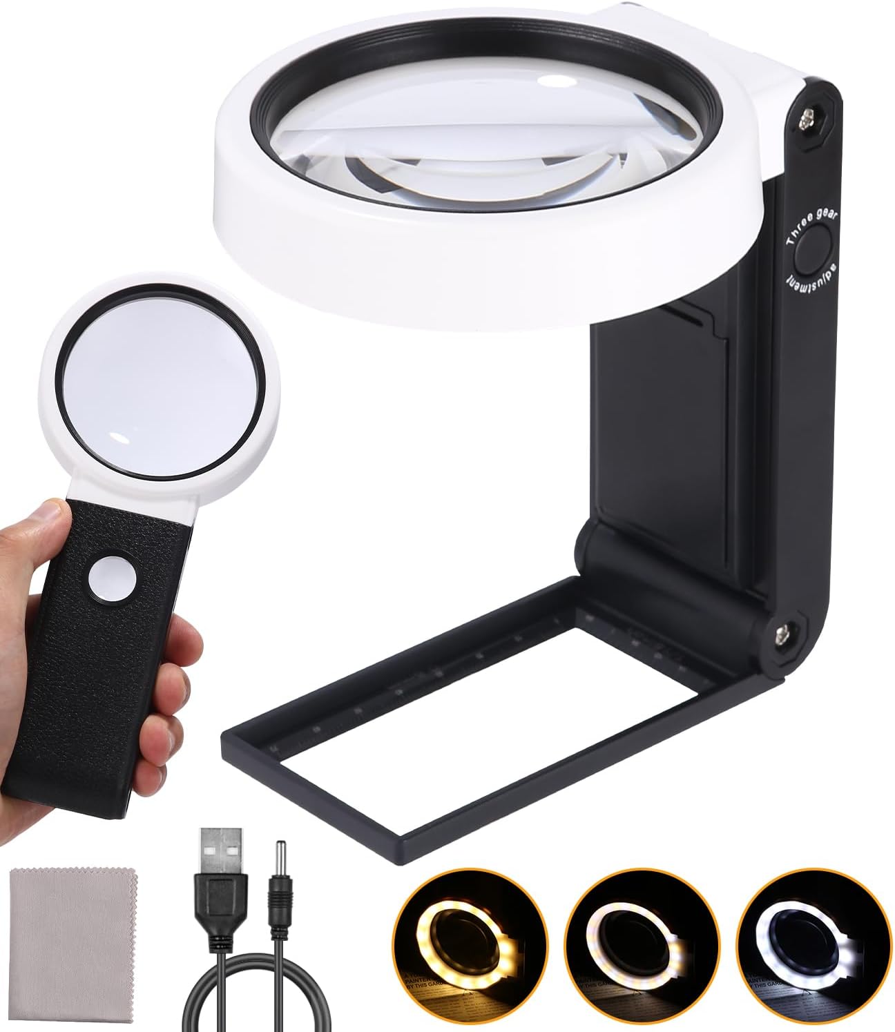 Lente D'Ingrandimento 48 LED Con Luce: 5x Per Lettura E Hobby (20,8x13,5 Cm) - Mano Libera