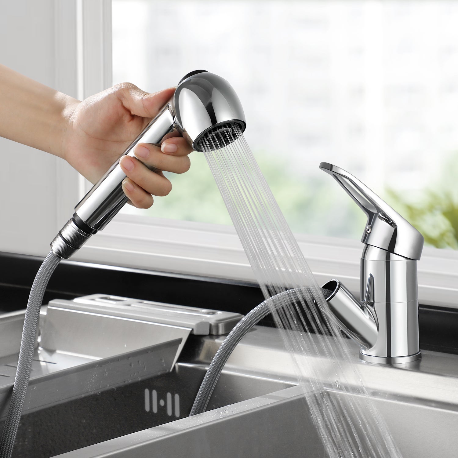 LOVHAUS Wyciągana Bateria Kuchenna, Jednouchwytowa Bateria Obrotowa 360°, 2 Tryby Natrysku, Bateria Wysokociśnieniowa