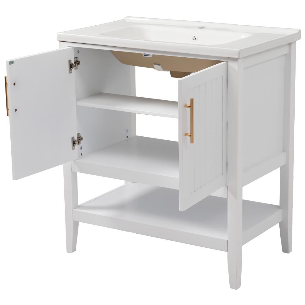 Meuble Salle de Bain 80 cm avec Vasque en Céramique, Armoire Blanche au Sol, Design Élégant, Facile à Installer - 80×47×90cm - 7
