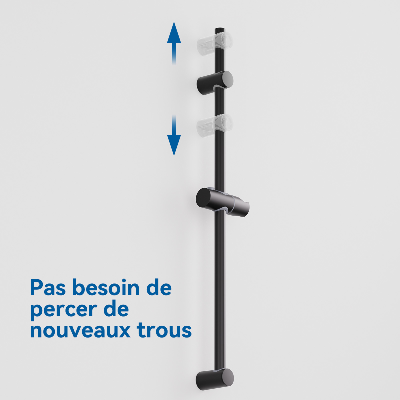 Barre de Douche 71cm en Acier Inoxydable,Barre de Douche avec Support Pommeau de Douche et Support de Douche Muraux Réglable Variables,Noir - 7
