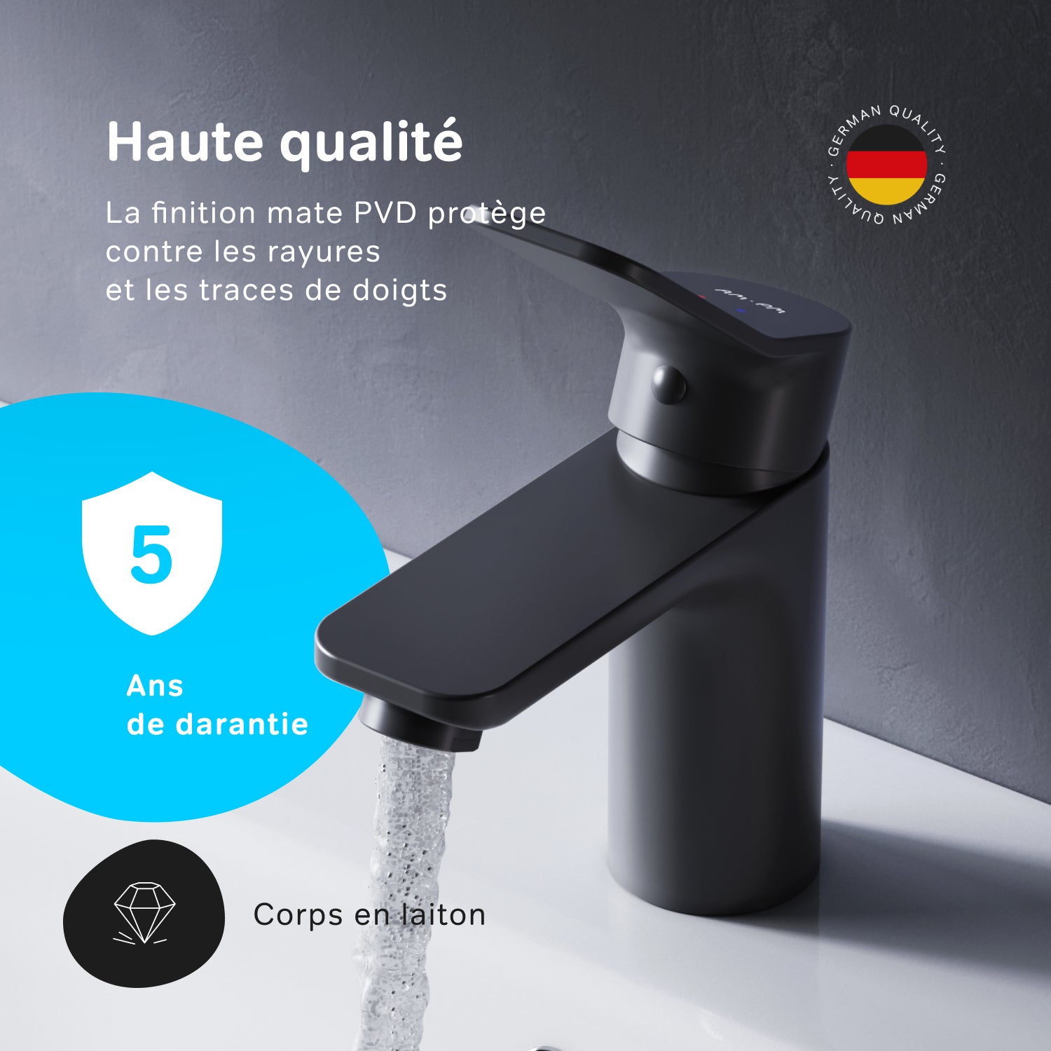 Mitigeur de Lavabo, Robinet de Lavabo avec bonde clic clac, Robinet de lave-mains, Noir, taille S, FXA82122 AM.PM - 3