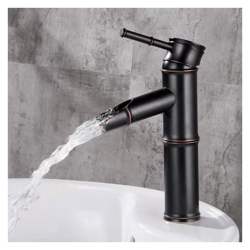 Bateria umywalkowa, bateria jednouchwytowa z mosiądzu, bateria jednouchwytowa z bambusa w kolorze antycznej czerni, wersja krótka