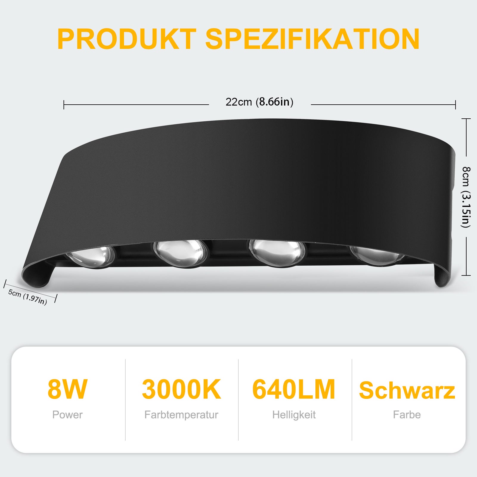 Applique murale LED intérieure/extérieure avec arrivée électrique, Luminaire de salle de bains, Noir, Aluminium, IP65, 640LM, 3000K, Lot de 2, LOVHAUS - 3