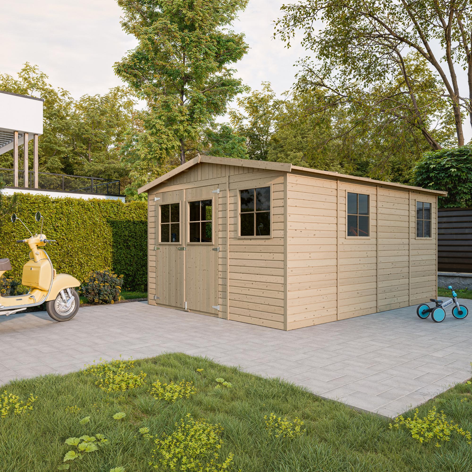 Abri de Jardin en Bois Naturel - Stockage extérieur avec fenêtres- H226x324x416 cm/12 m² hangar en bois naturel - TIMBELA M336 - 7