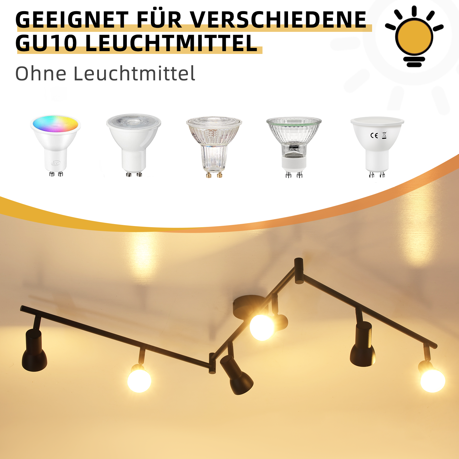 ZMH Spot de plafond 2 ampoules noir - Spots GU10 orientables - 3