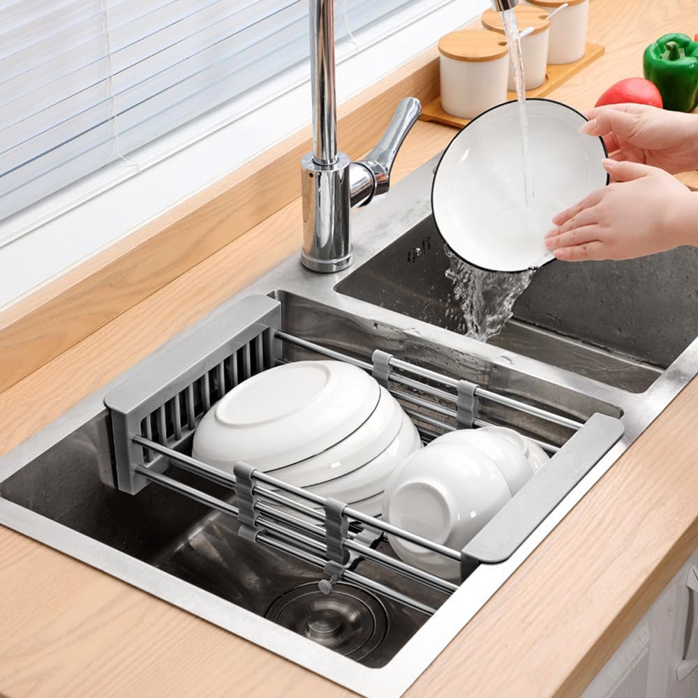 BEAFACE Escurridor de platos ajustable de acero inoxidable, escurridor ...