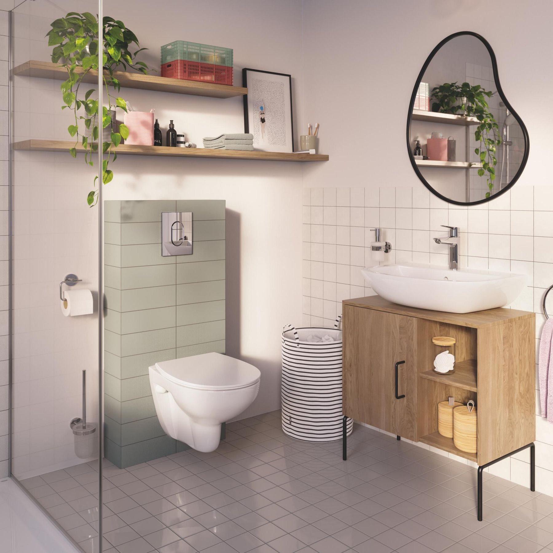 GROHE Pack WC suspendu Solido, cuvette sans bride, plaque de commade chromée, isolant et habillage à carreler - 4