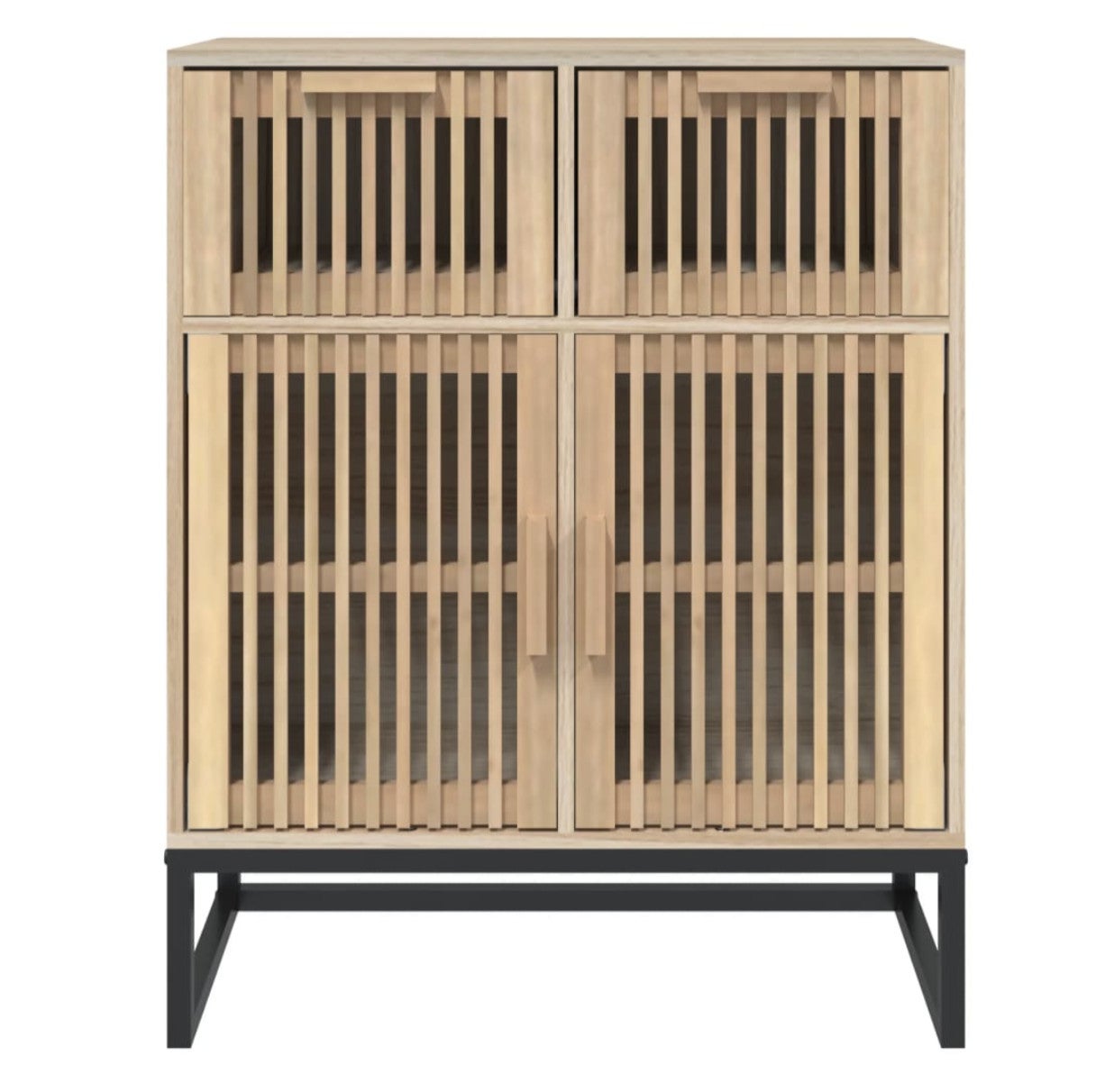 Buffet haut bois naturel et acier noir Ventila 60cm - Élégance et praticité-Couleur Noir - 9