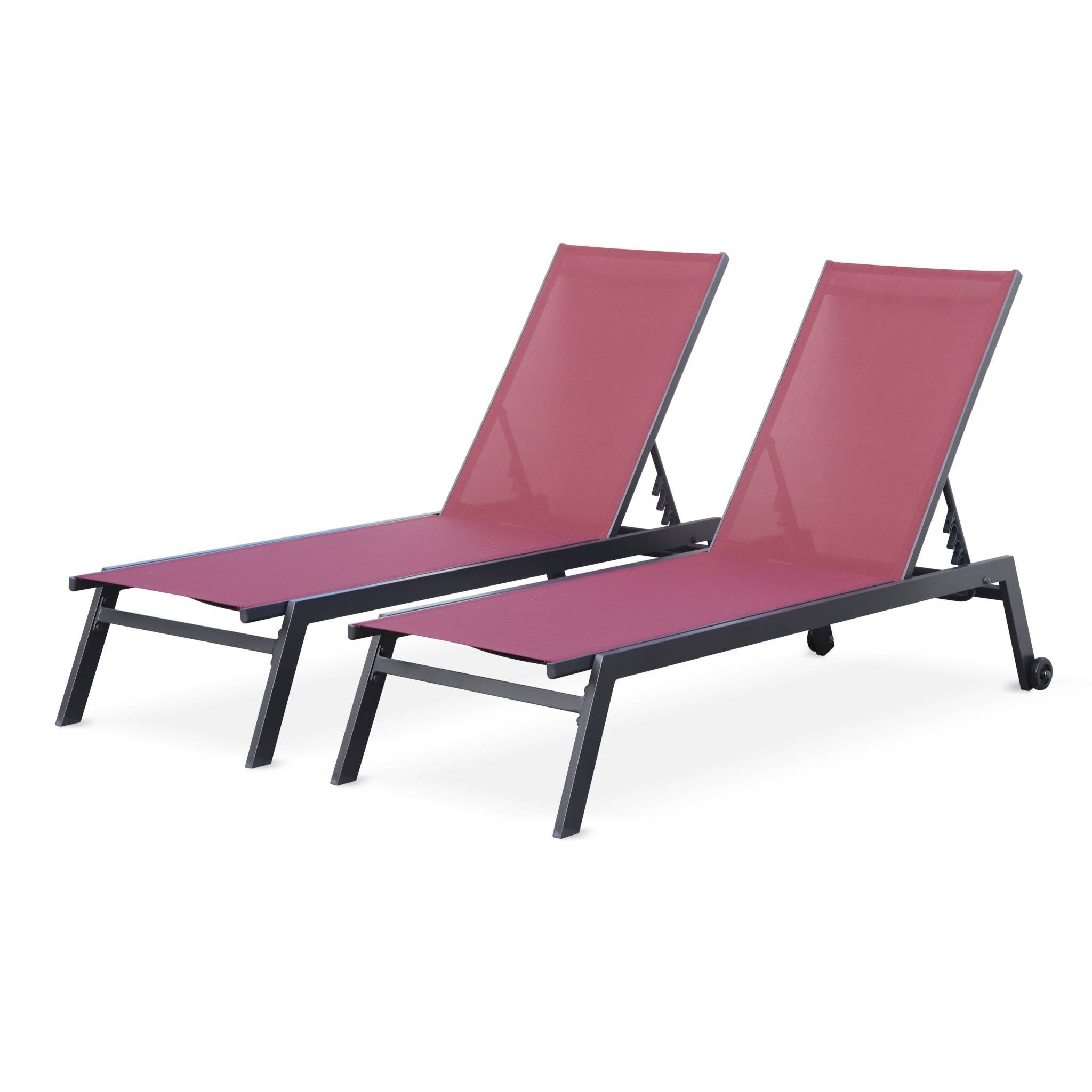 Transats Elsa Alice's Garden - Lot De 2 Chaises Longues Aluminium Avec Roulettes