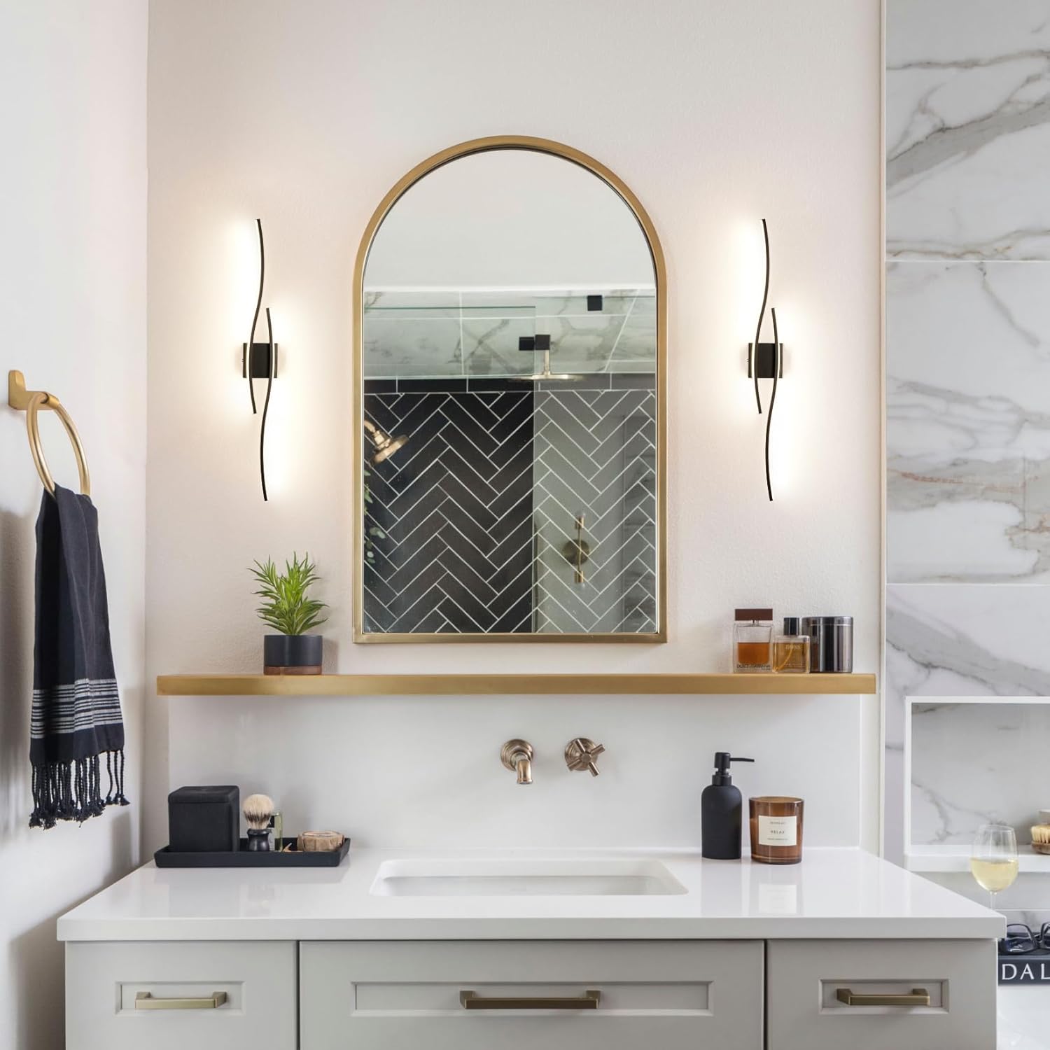 Aplique de pared de arco moderno, lámpara de pared LED, lámpara de noche, lámpara de techo, lámpara decorativa, 60 cm x 15 cm (luz cálida) - 3