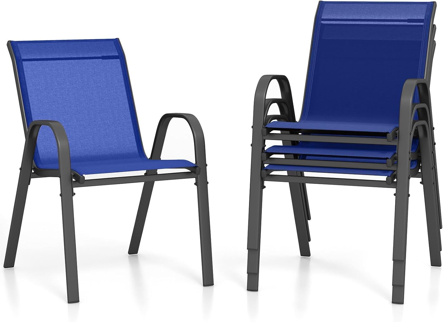 Zestaw 4 Krzeseł Ogrodowych z Metalu i Tekstylenu, Krzesło Ogrodowe z Podłokietnikami i Oparciem, 56 x 70 x 84 cm, Nośność 150 kg, Niebieskie