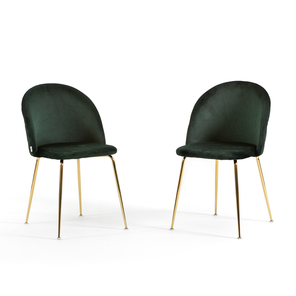 Conjunto de 2 sillas acolchadas sara en terciopelo verde oscuro y patas de metal dorado
