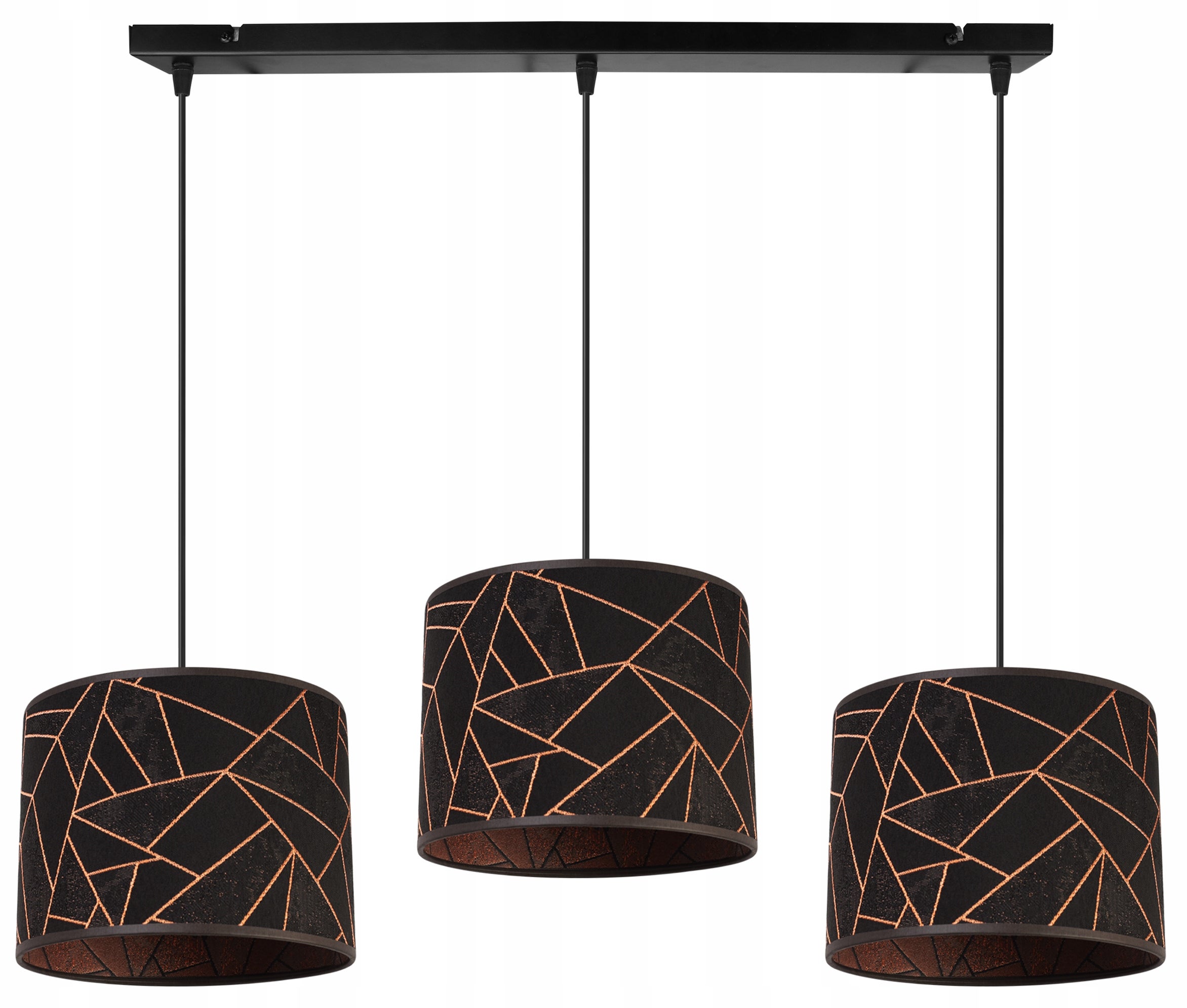 Lampa sufitowa wisząca glam Werona 3xE27 klosz owalny wzorzysty czarny/miedziany Light Home LH