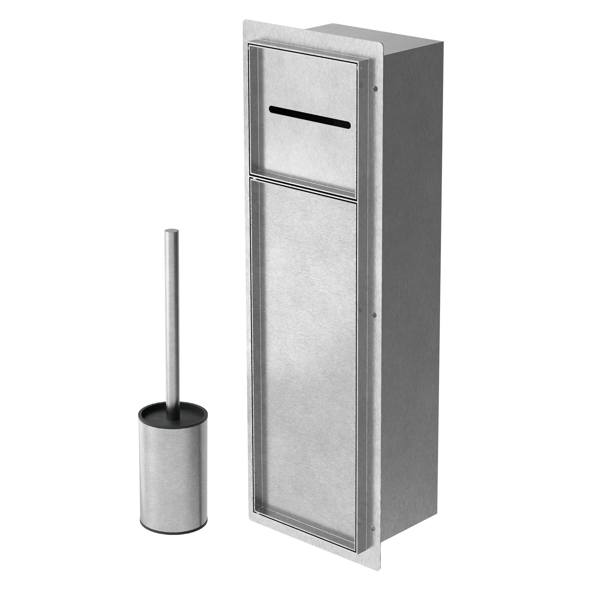 LuxeBath moduł szafki podtynkowej ze stali nierdzewnej srebrny 60x20x14 cm wnęka łazienkowa z uchwytami na papier toaletowy i szczotkę wc - 5