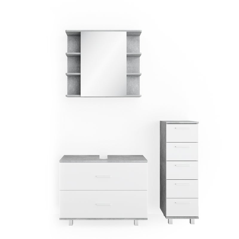 Vicco Zestaw mebli łazienkowych Ilias, Beton/Biały, 3 części