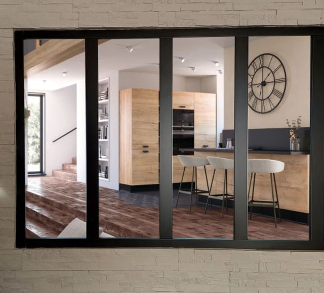Verriere D'atelier Bois Mdf Noir 4 Vitrages Clairs H108 Cm X L148 Cm Gd Menuiseries