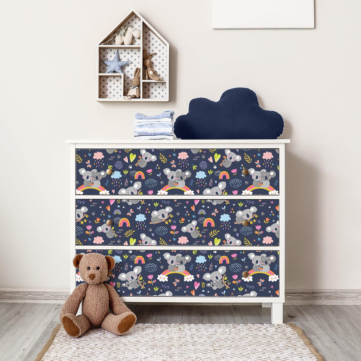 Vinilo infantil para muebles koalas enamorados en arcoiris - adhesivo de pared - revestimiento sticker mural decorativo - 60x90cm