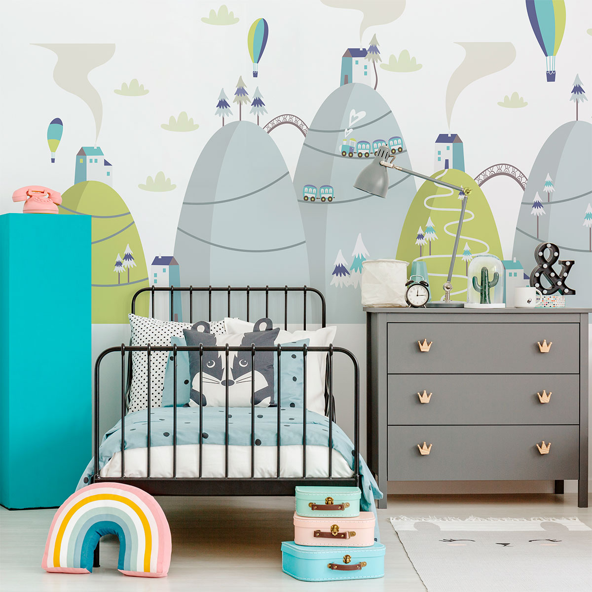 Adesivo mongolfiere mozzafiato delle montagne scandinave - Sticker adesivo - adesivi murali - 110x165cm - 5