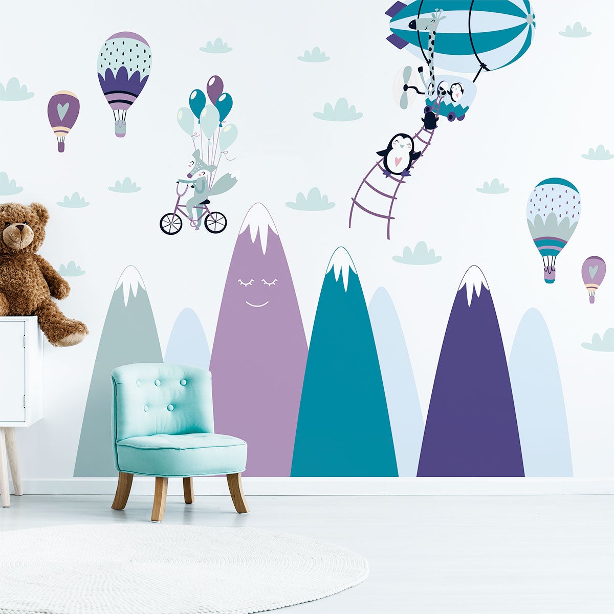 Vinilo niño escandinavo de montaña animales graciosos - adhesivo de pared - revestimiento sticker mural decorativo - 100x150cm - 3