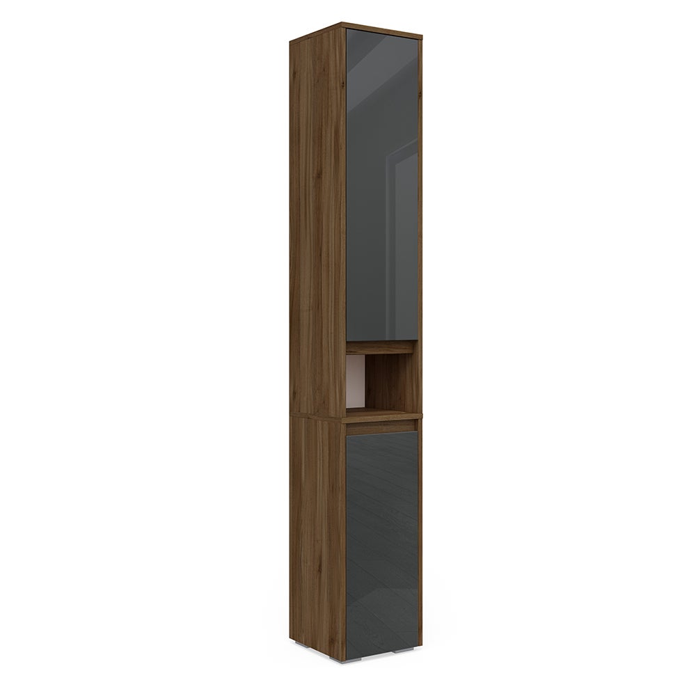 Meuble Bas Salle De Bain J-Shape 95 Cm Blanc/Anthracite - 2 Tiroirs Design Moderne Sans Poignée