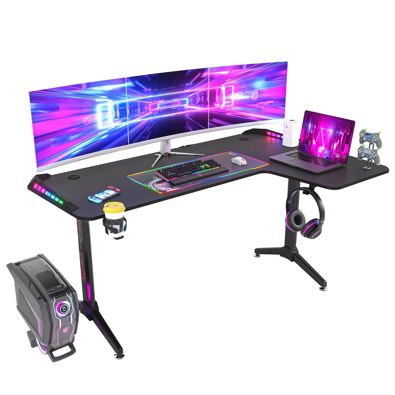 Bureau Gaming 160 X 100 X 75 CM Large Table De Jeu Ergonomique En Forme bureau-gaming-160-x-100-x-75-cm-large-table-de-jeu-ergonomique-en-forme