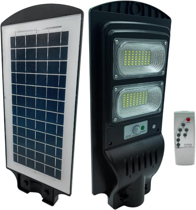Lampione Pannello Solare 60W Monocristallino Led Esterno Telecomando Fotovoltaico Ip66 Faro Luce Fredda 6500K 9 Ore Autonomia Crepuscolare