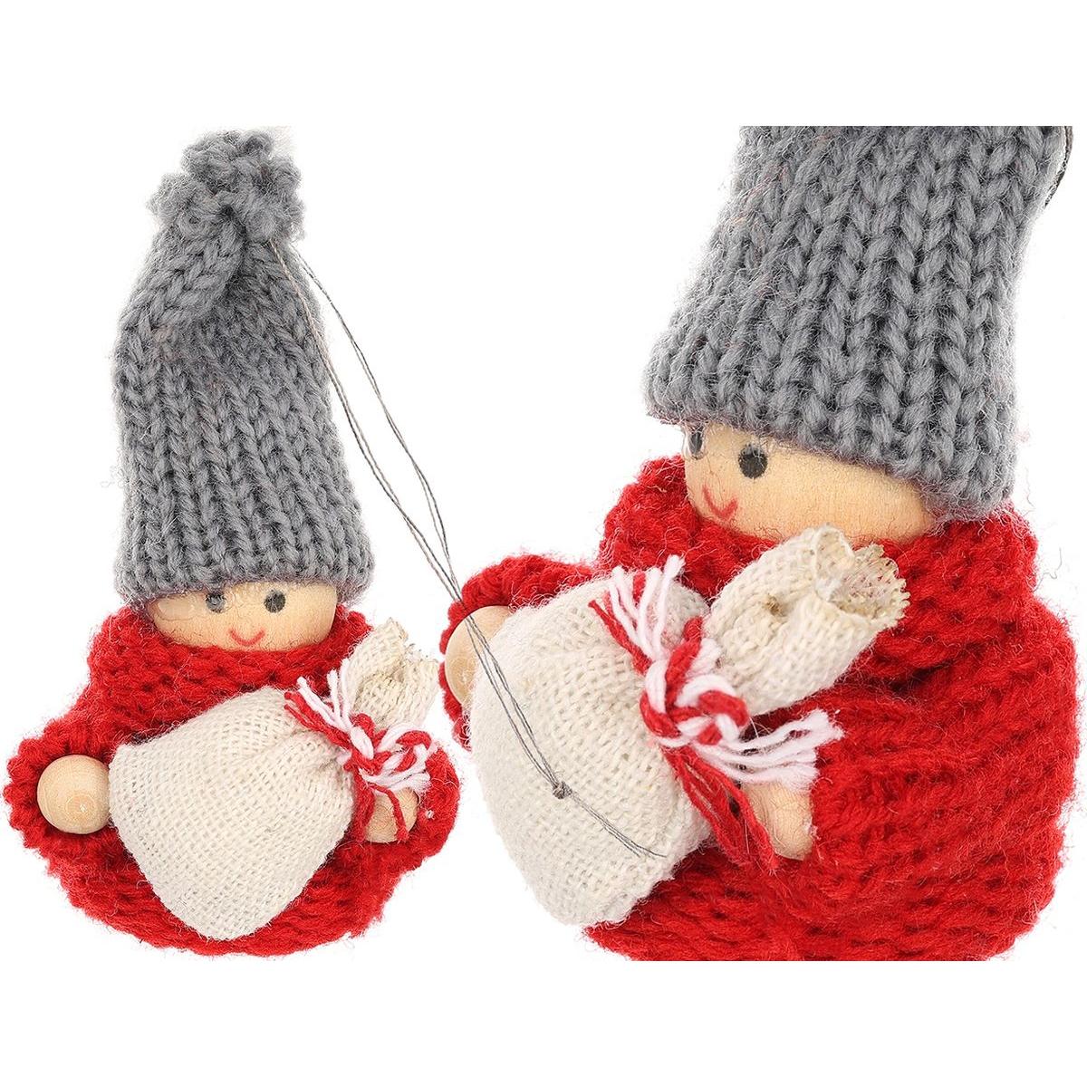 Laleczka dekoracyjna z workiem czerwona Girl 7,5 cm - 2